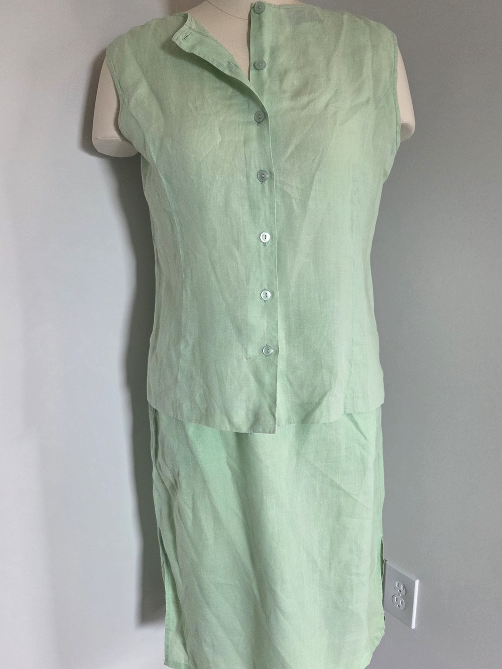 Size 14 Mint Linen Shirt Skirt Set